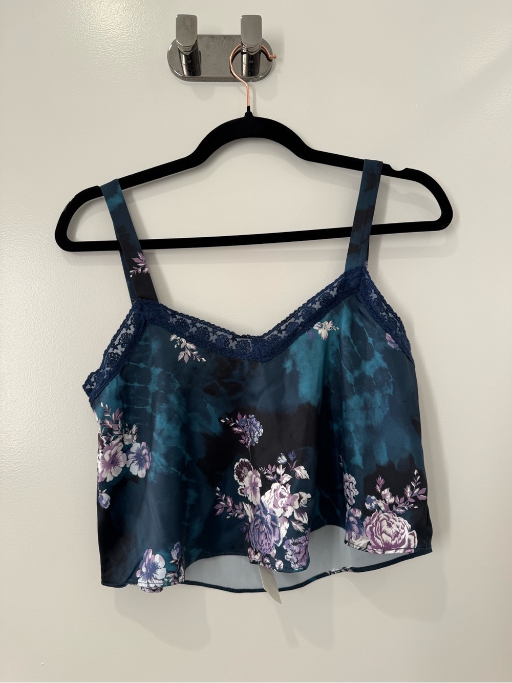 Urban Outfitters Teal & Black Floral Lace-Trim Camisole
